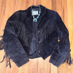Black Fringe Suede Jacket - PIONEER Wear